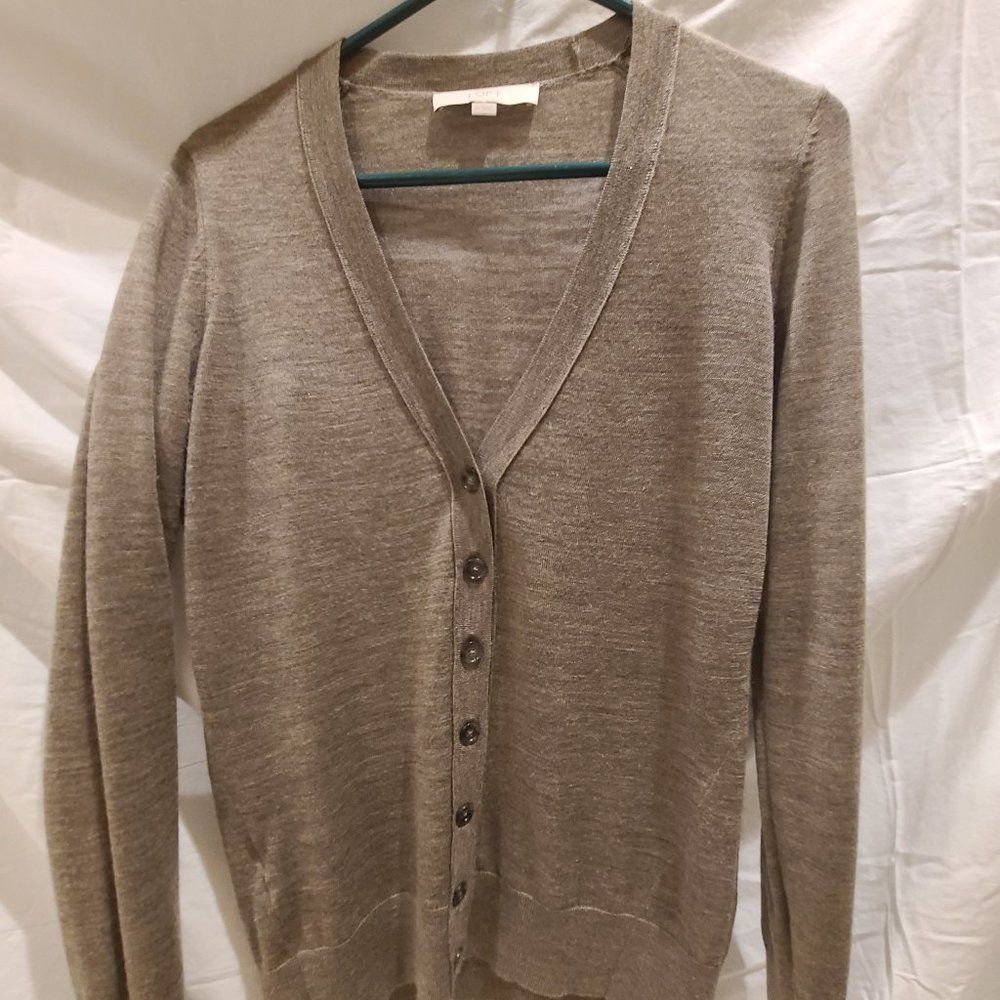 LOFT Heather Brown boyfriend cardigan sweater Sz M